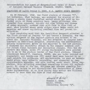 Captain Donald Beck's recommendation